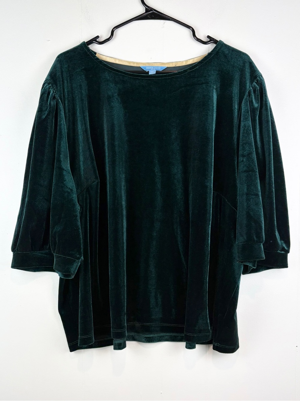 Draper James RSVP Blouse Green Velvet Puff Sleeve Boxy Holiday Christmas Sz 3X